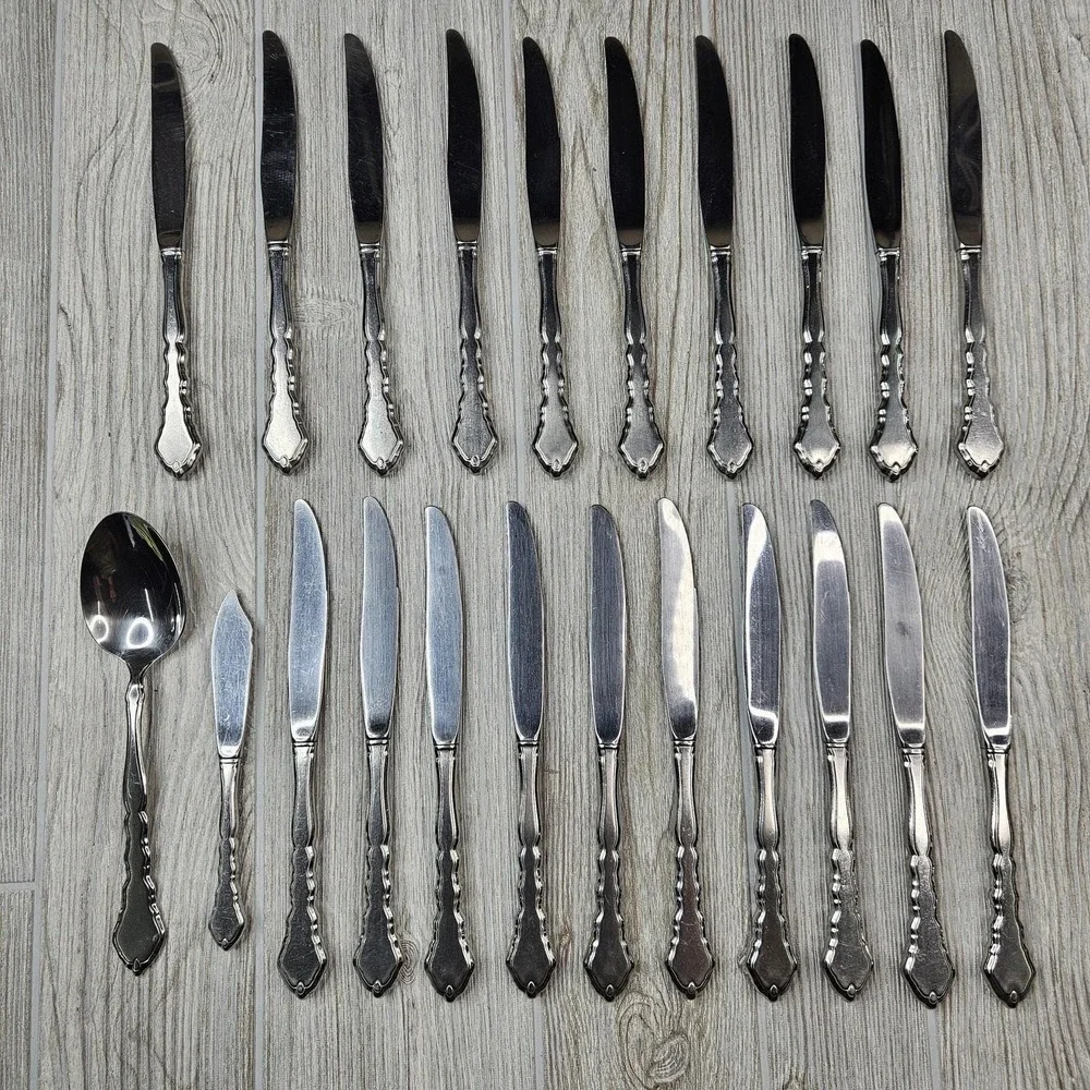 Oneida Satinique Flatware 22 Pc Set Knives Butter Spreaders Large Serving Spoon‎